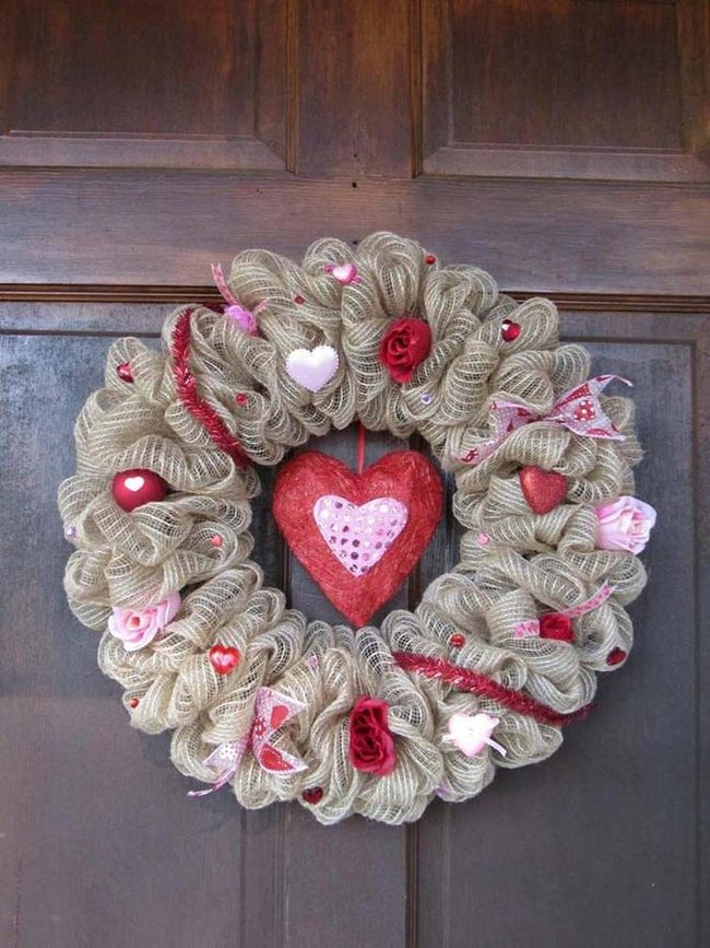 Embroidered Heart On Burlap Wreath