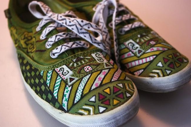 Green Geometric Sneakers Pop Color