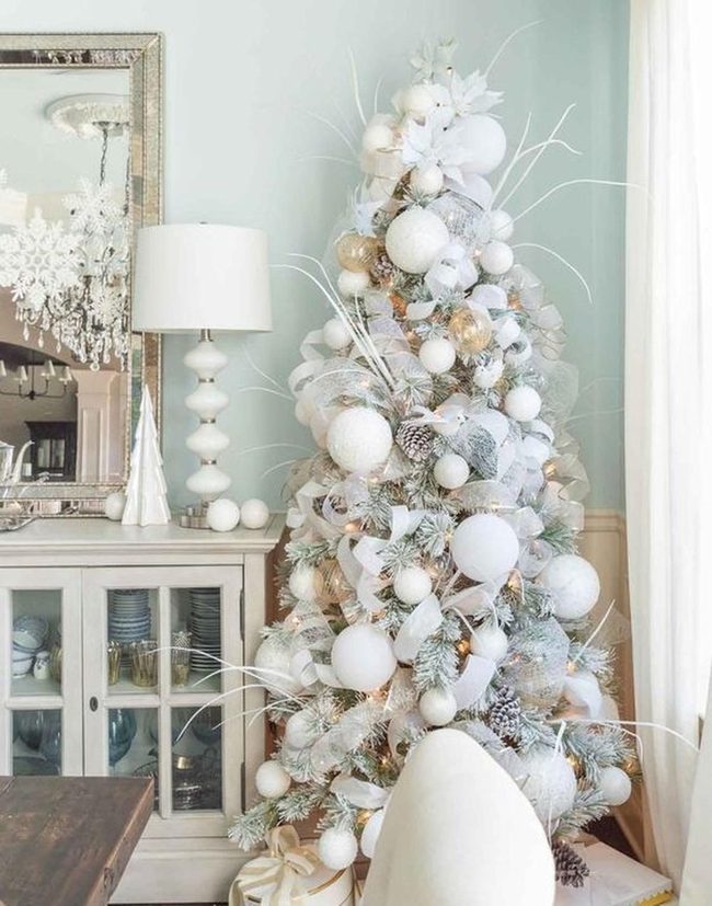 Frosted White Trees Against Blue Walls