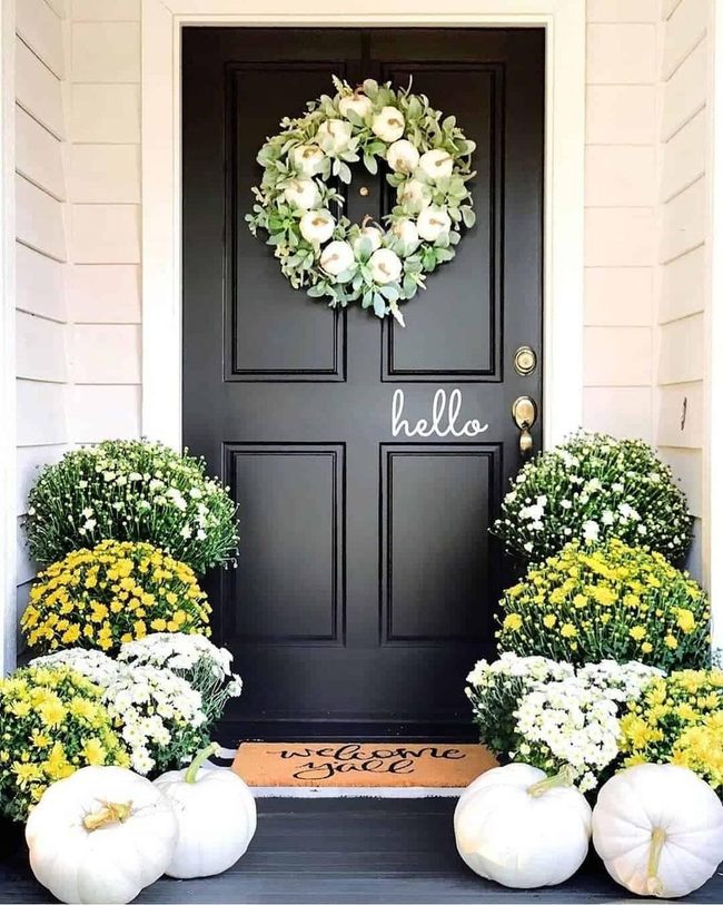 White Pumpkins On Emerald Wreath