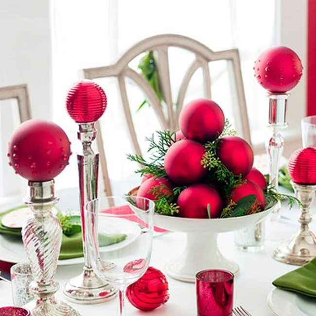 Red Ornaments In White Bowl