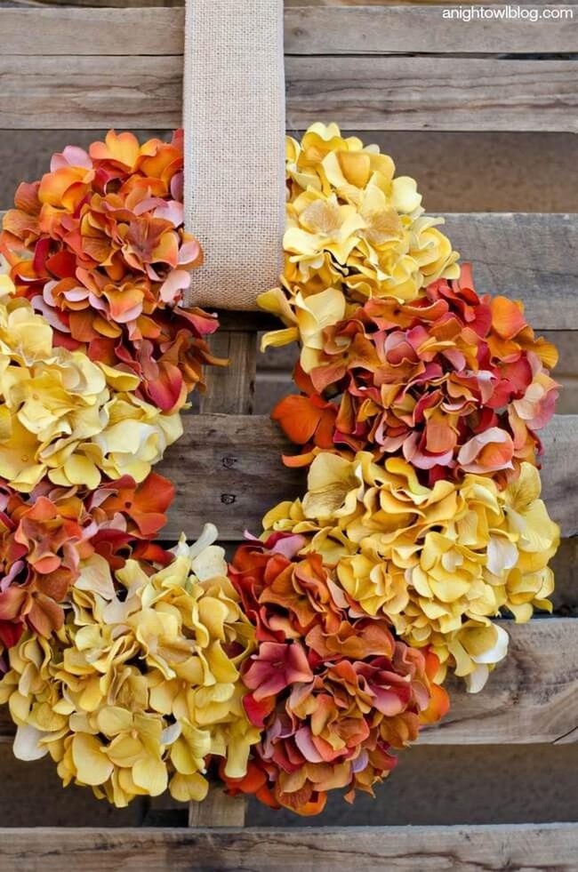 Autumn Hydrangeas On Burlap