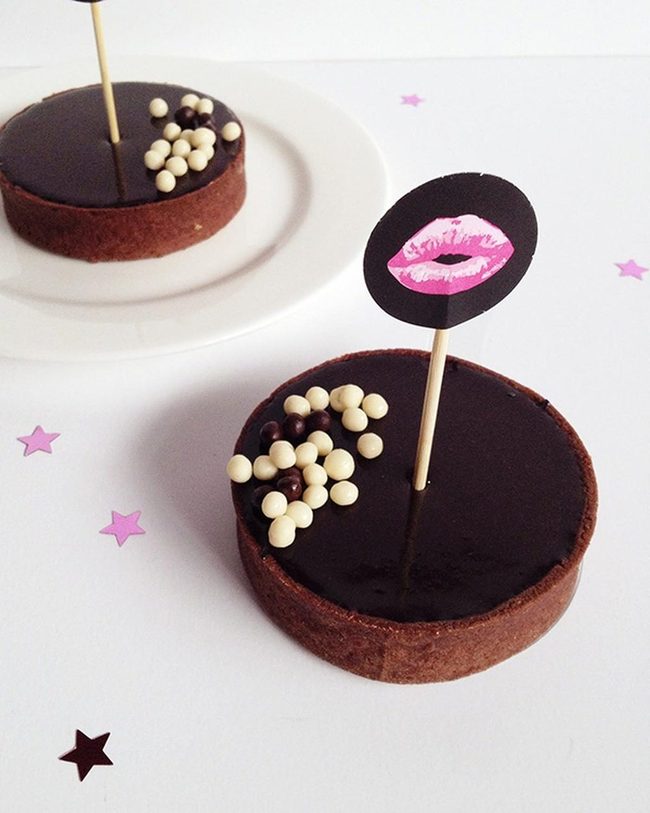 Dark Chocolate Tarts With Playful Garnishes