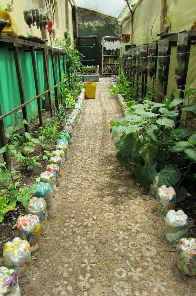 Recycled Bottles Brighten Garden Path