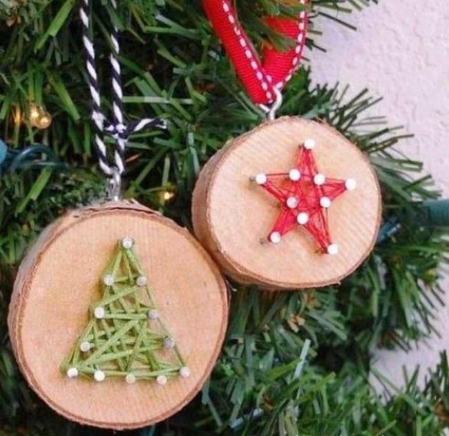 Wooden String Art Ornaments With Red Stars