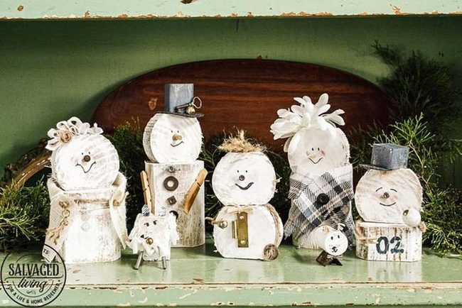 Stacked Wood Block Snowmen