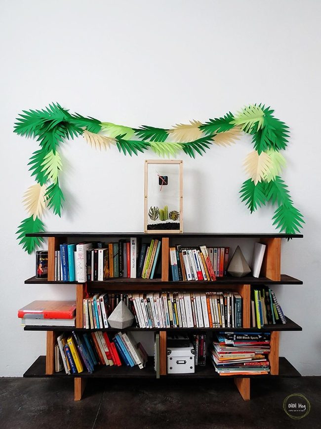 Wooden Shelves With Floating Leaves