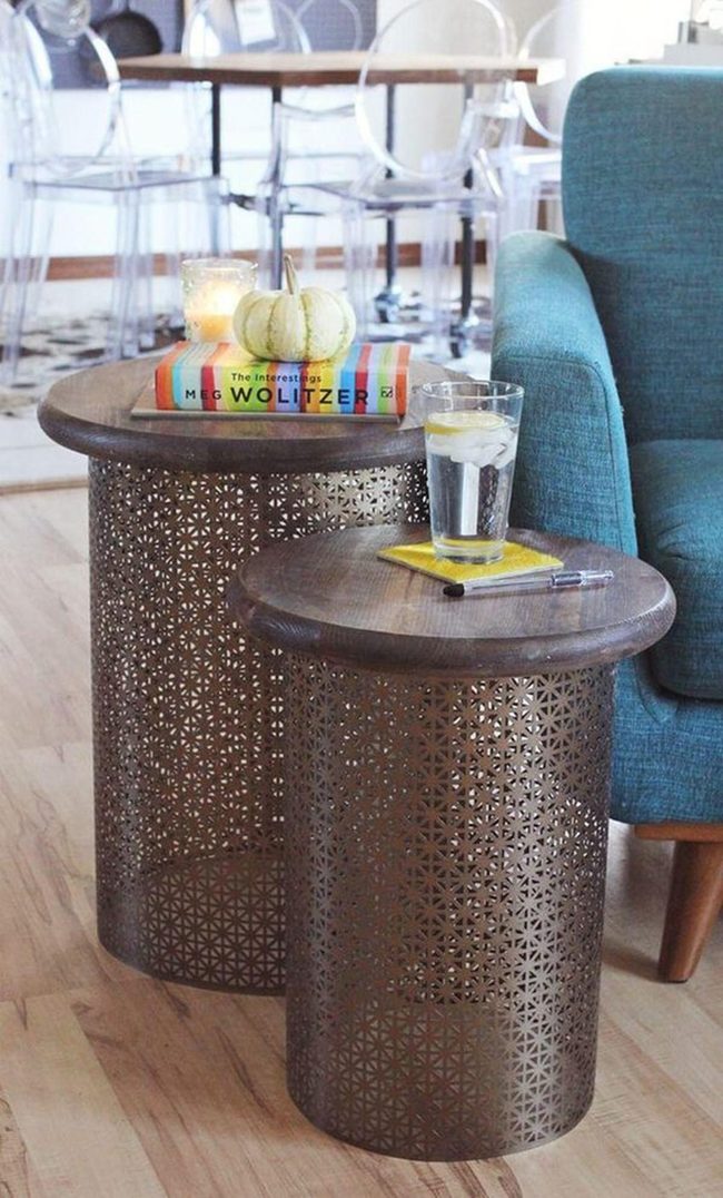 Perforated Metal Lantern Tables
