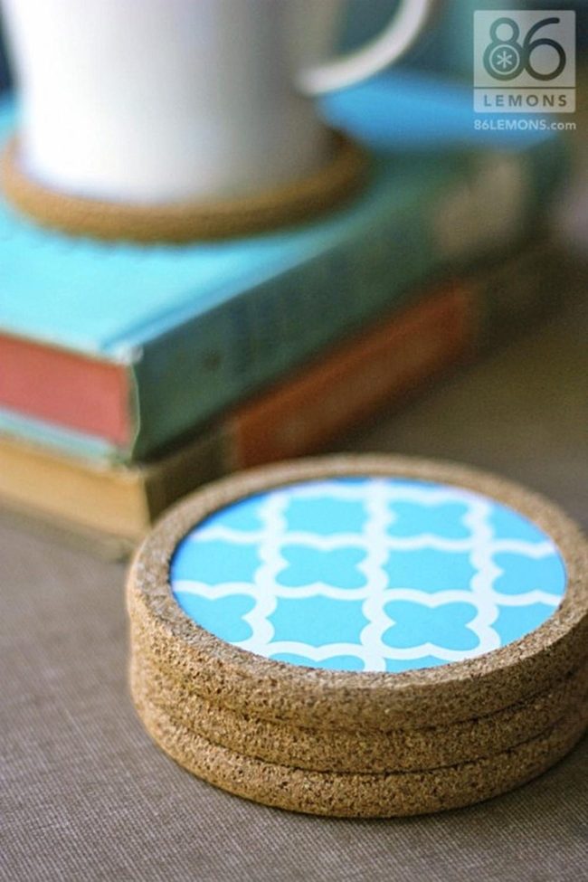 Blue Patterned Cork Coasters