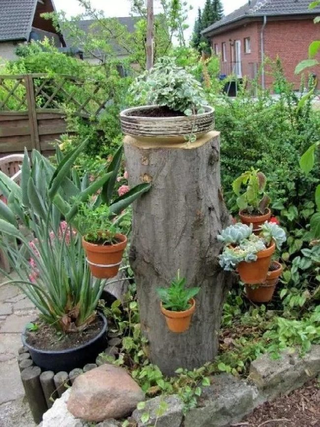 Wooden Stump Tiered Planters