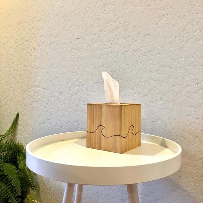 Hand-Burned Wood Tissue Holders