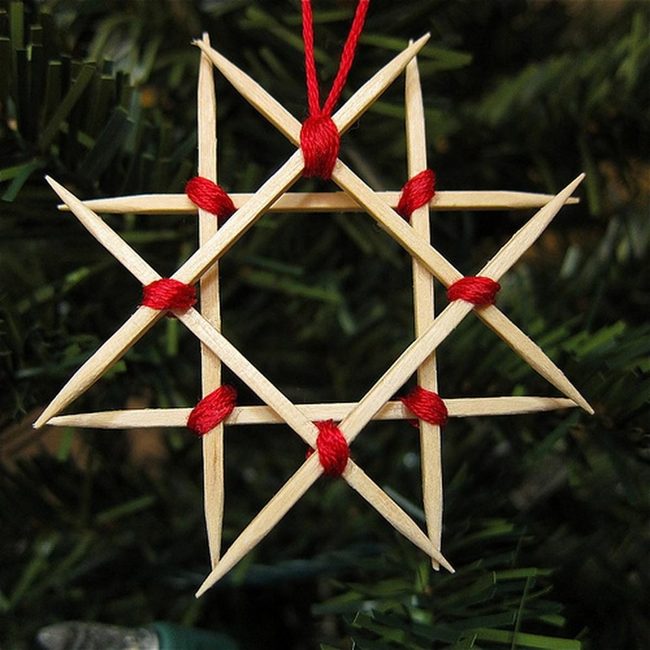 Geometric Wooden Stars With Red Yarn