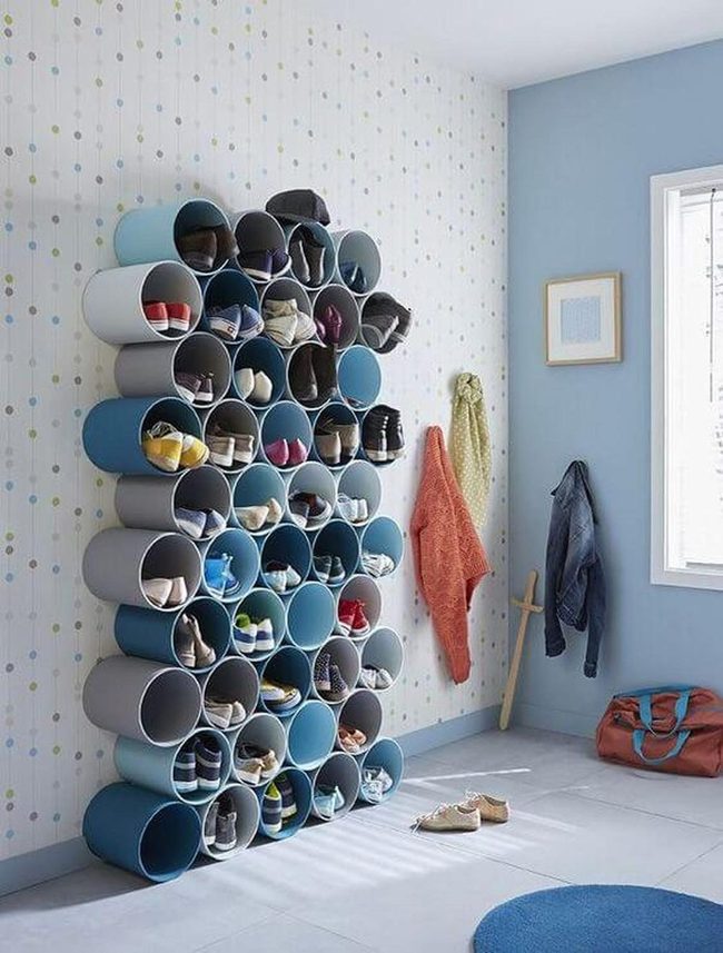 Circular Blue Shoe Wall Storage