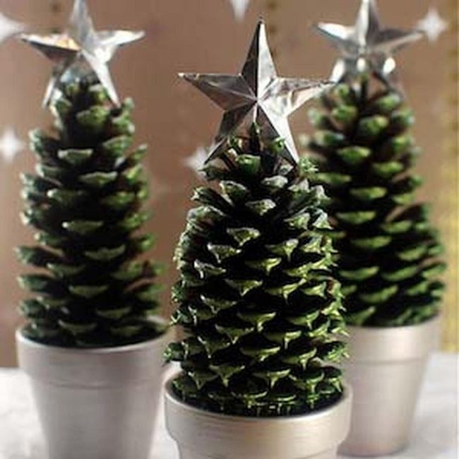 Green Painted Pine Cone Trees