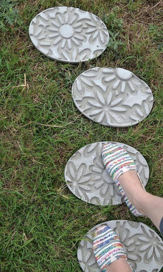 Light Gray Stepping Stones With Floral Relief