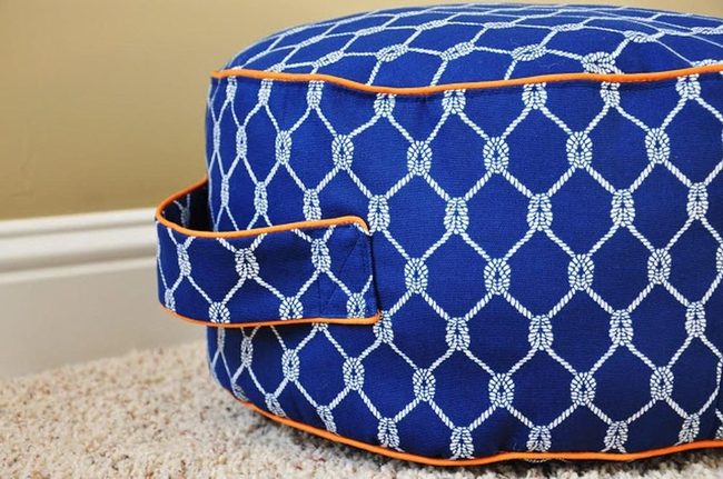 Blue Rope Poufs With Orange Accents