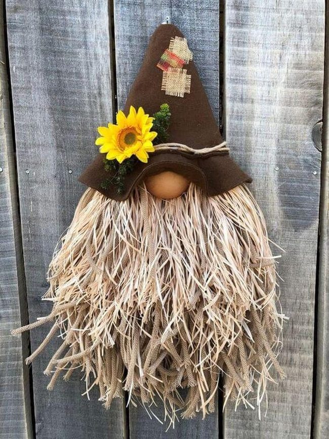 Sunflower Gnome Straw Wreath