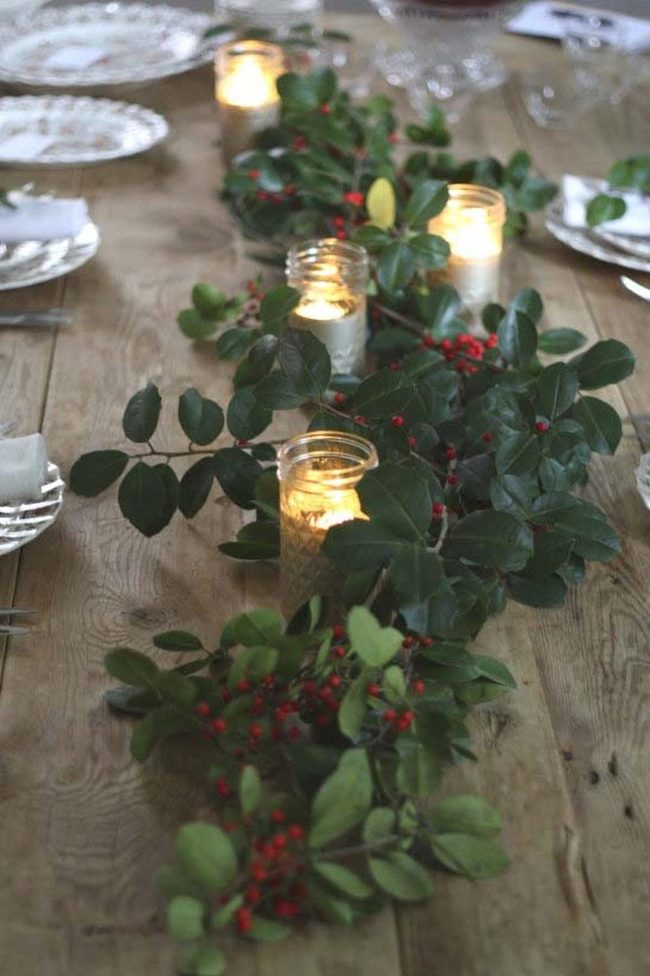 Holly And Glass Jar Centerpieces