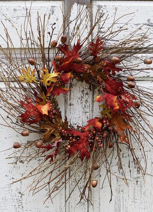 Bare Branches Red Leaves Wreath