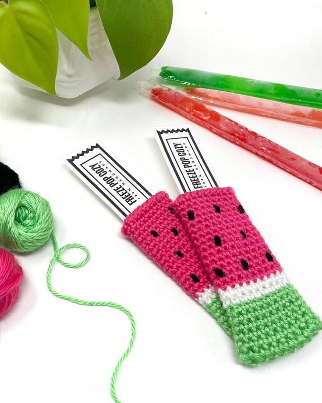 Pink Crochet Watermelon Popsicle Holders