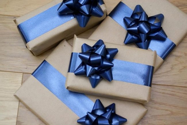 Blue Ribbons On Brown Packages
