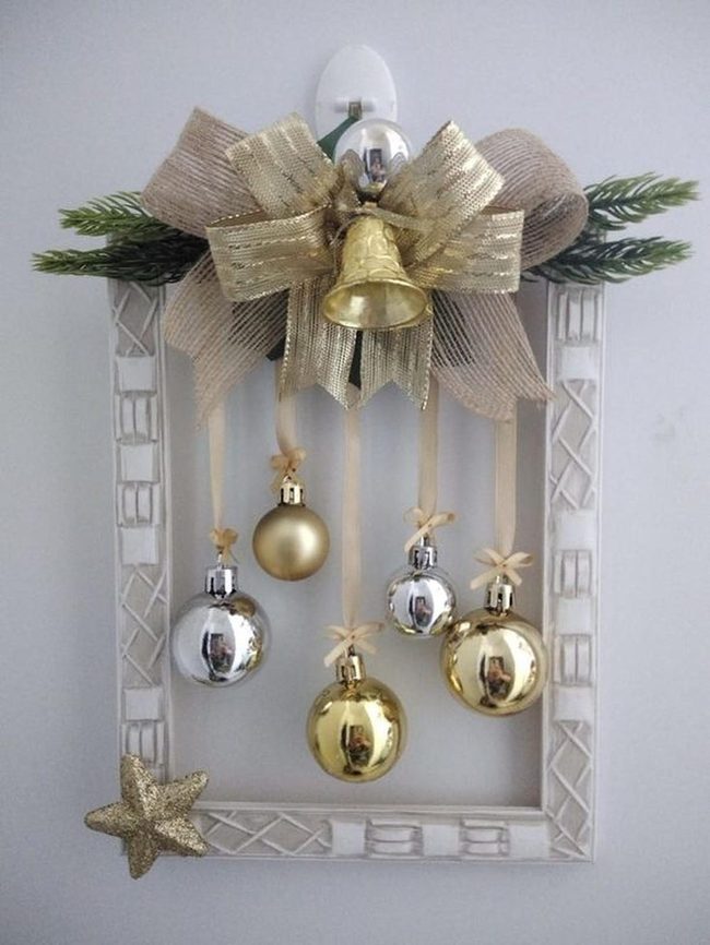 Festive Gold Ornaments White Frame