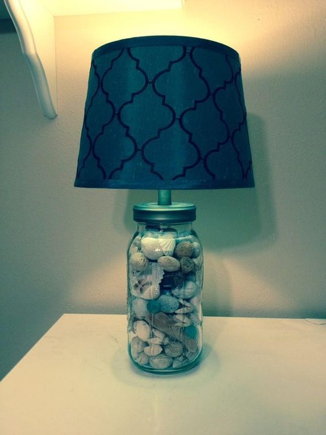 Seashell Filled Mason Jar Lamp
