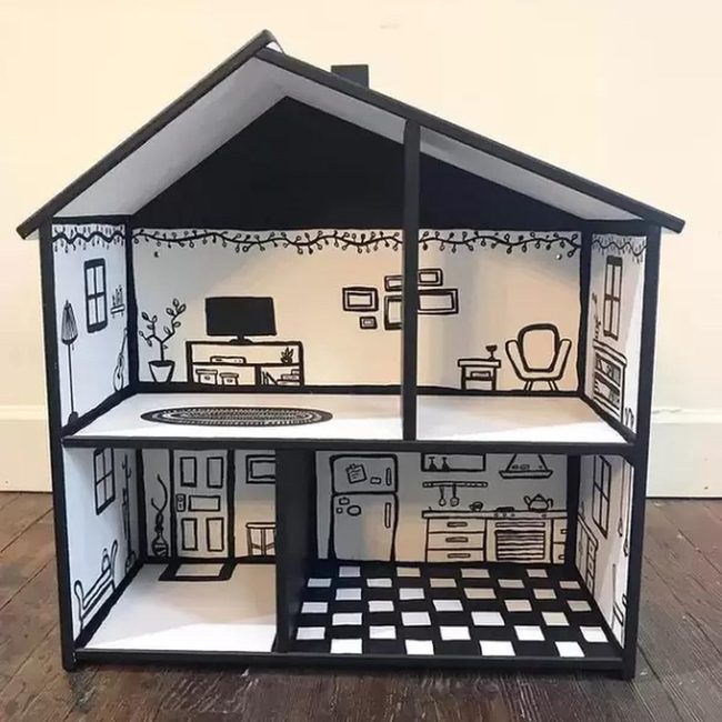 Hand-Drawn Black White Dollhouse