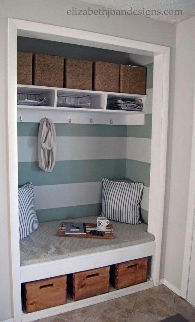 Entryway Bench Storage Transformation