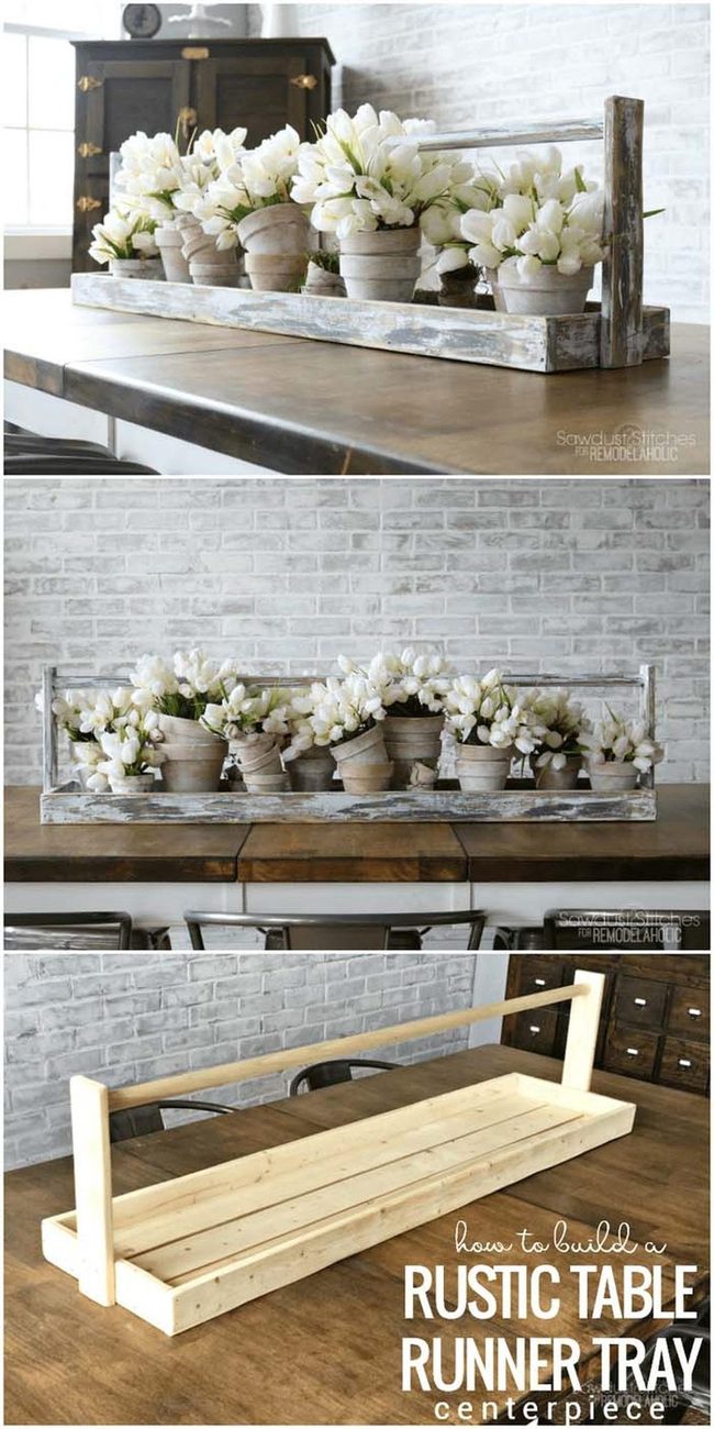 Whitewash Distressed Wood Runner Tray