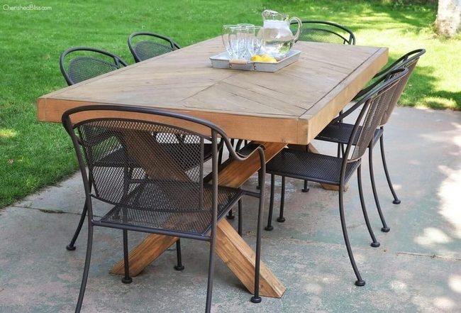 Hand-Cut Herringbone Wood Table