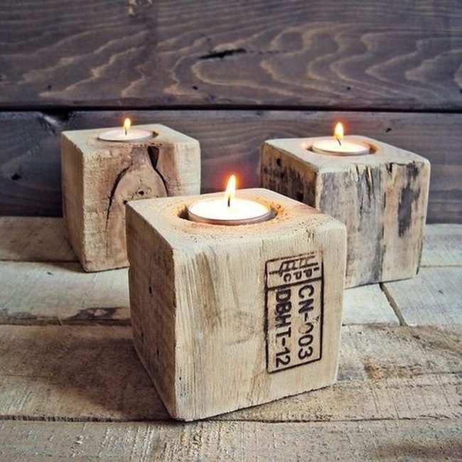 Raw Wood Candle Holders