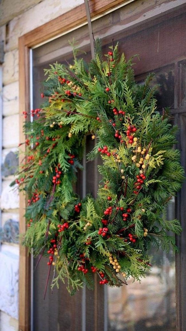 Cedar Branches Berry Door Wreath