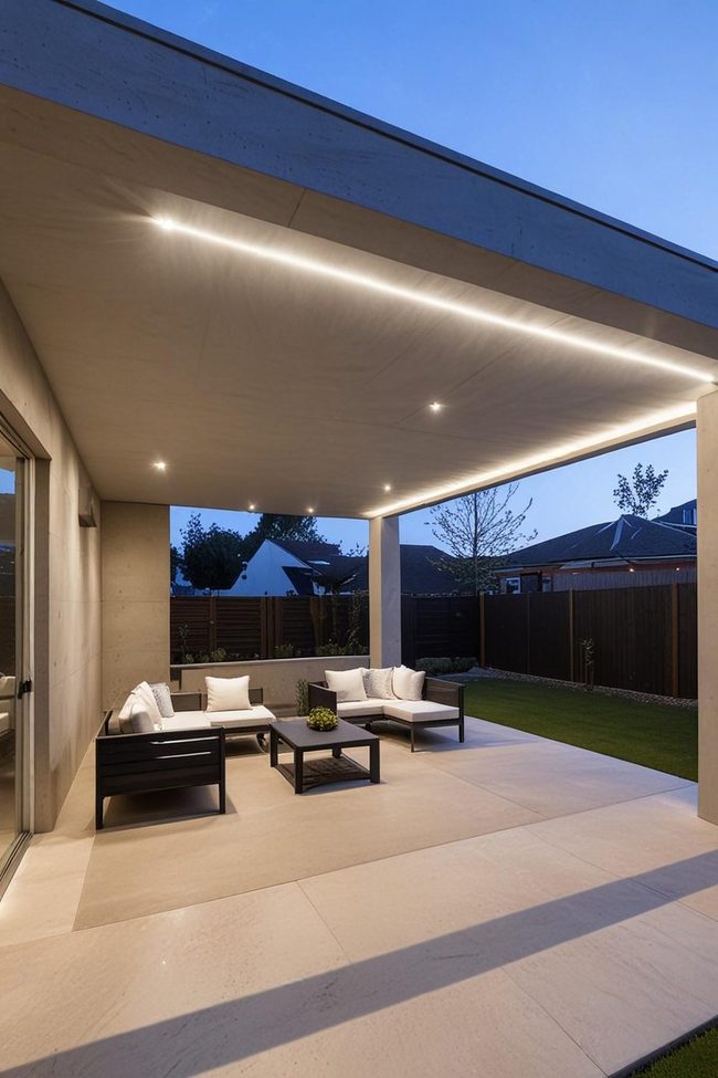 Floating Steel Pergola with Integrated Lighting