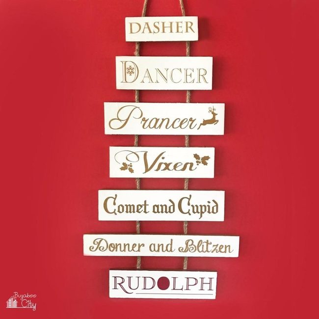 Red Wooden Reindeer Name Signs