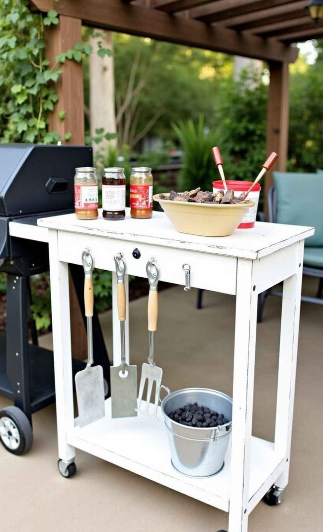 White Steel Bar Cart Grill Station