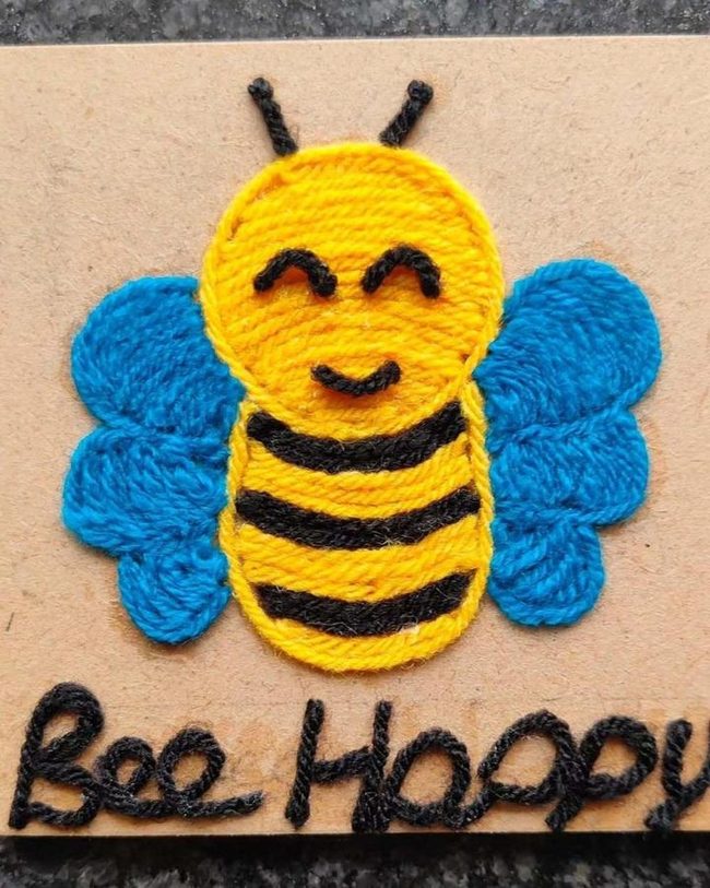 Yellow Yarn Bees With Blue Wings