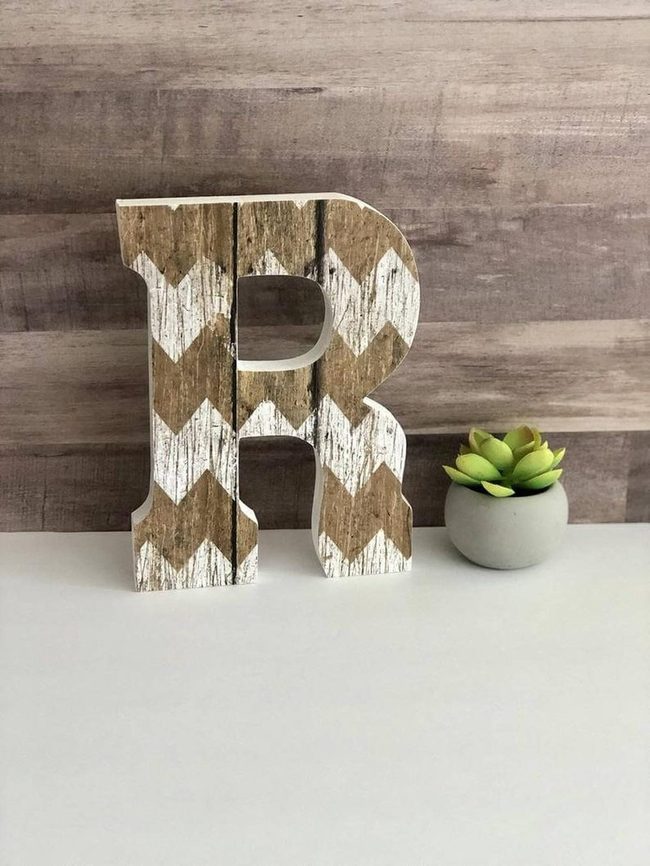 Chevron Wood Letters Brown White