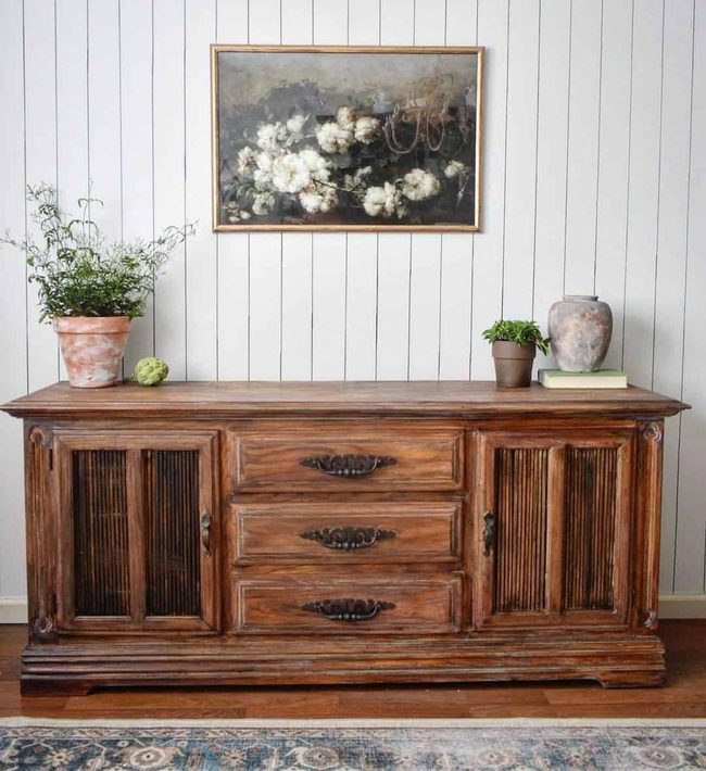Natural Wood Sideboard Green Display