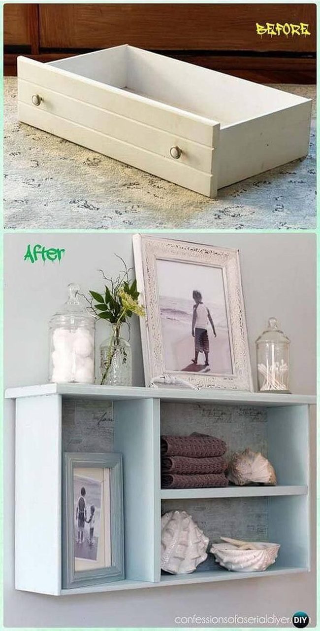 White Upcycled Drawer Wall Shelf