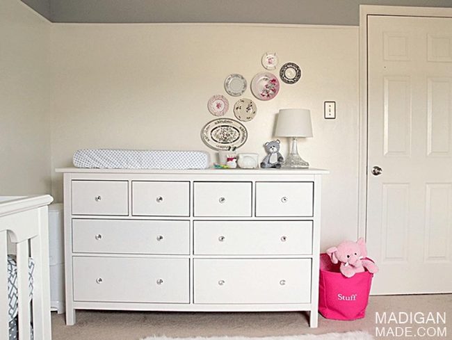 Pink Bins, White Furniture, Soft Carpet