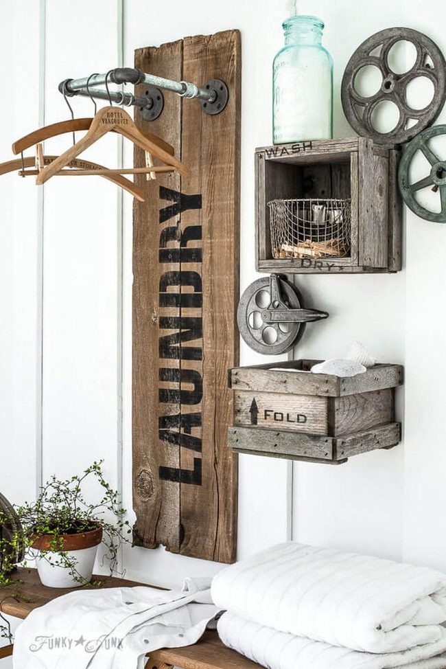 Raw Wood And Iron Laundry Space