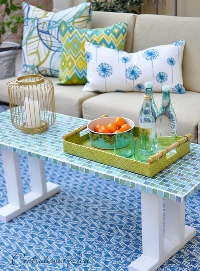 Mosaic Blue Tiles Outdoor Oasis