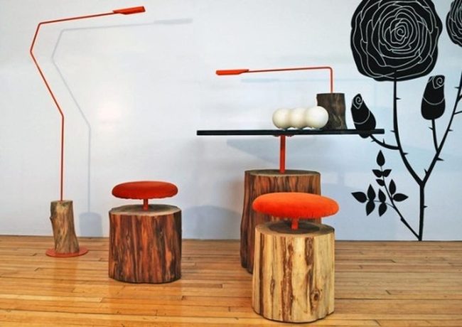 Orange Accents Against Natural Wood