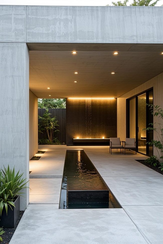 Linear Waterfall Concrete Porch