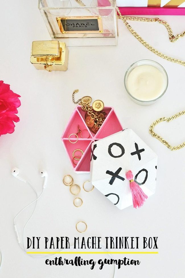 Pink Paper Mache With Golden Treasures