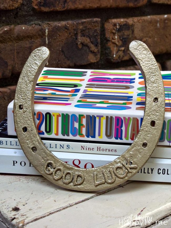 Golden Horseshoes Among Colorful Books