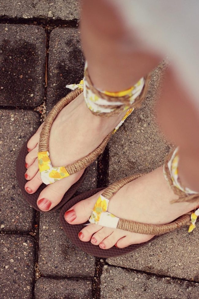 Yellow And White Sandals On Stone