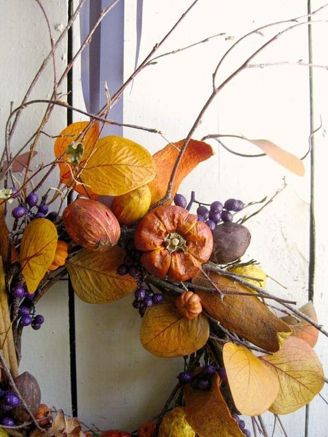 Orange Leaves Purple Berries Wreath
