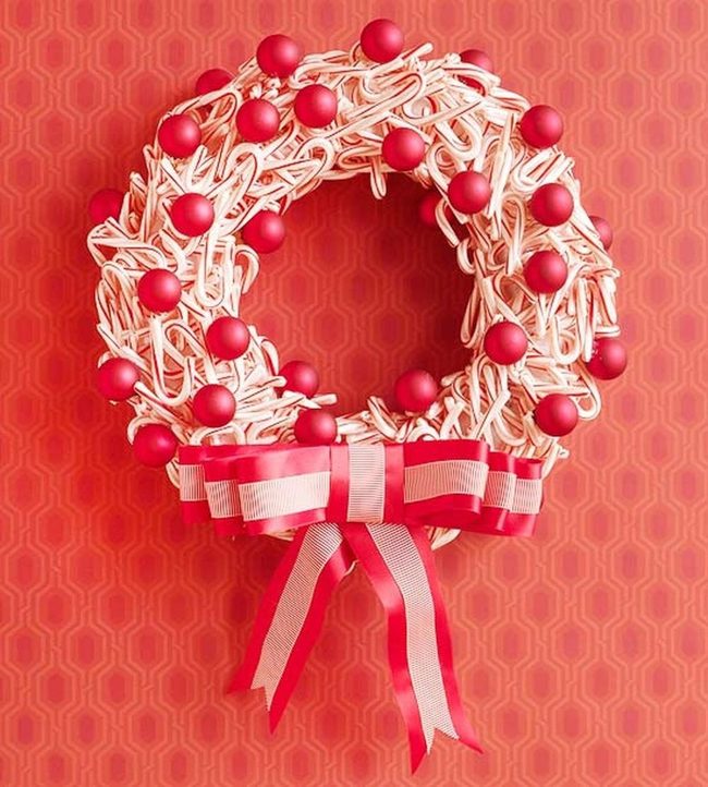 Red Candy Cane Wreath Orange Background